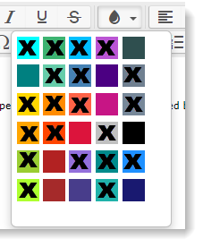 screenshot showing which colors are accessible in the text editing color dropdown 