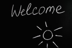  welcome on a chalk board 